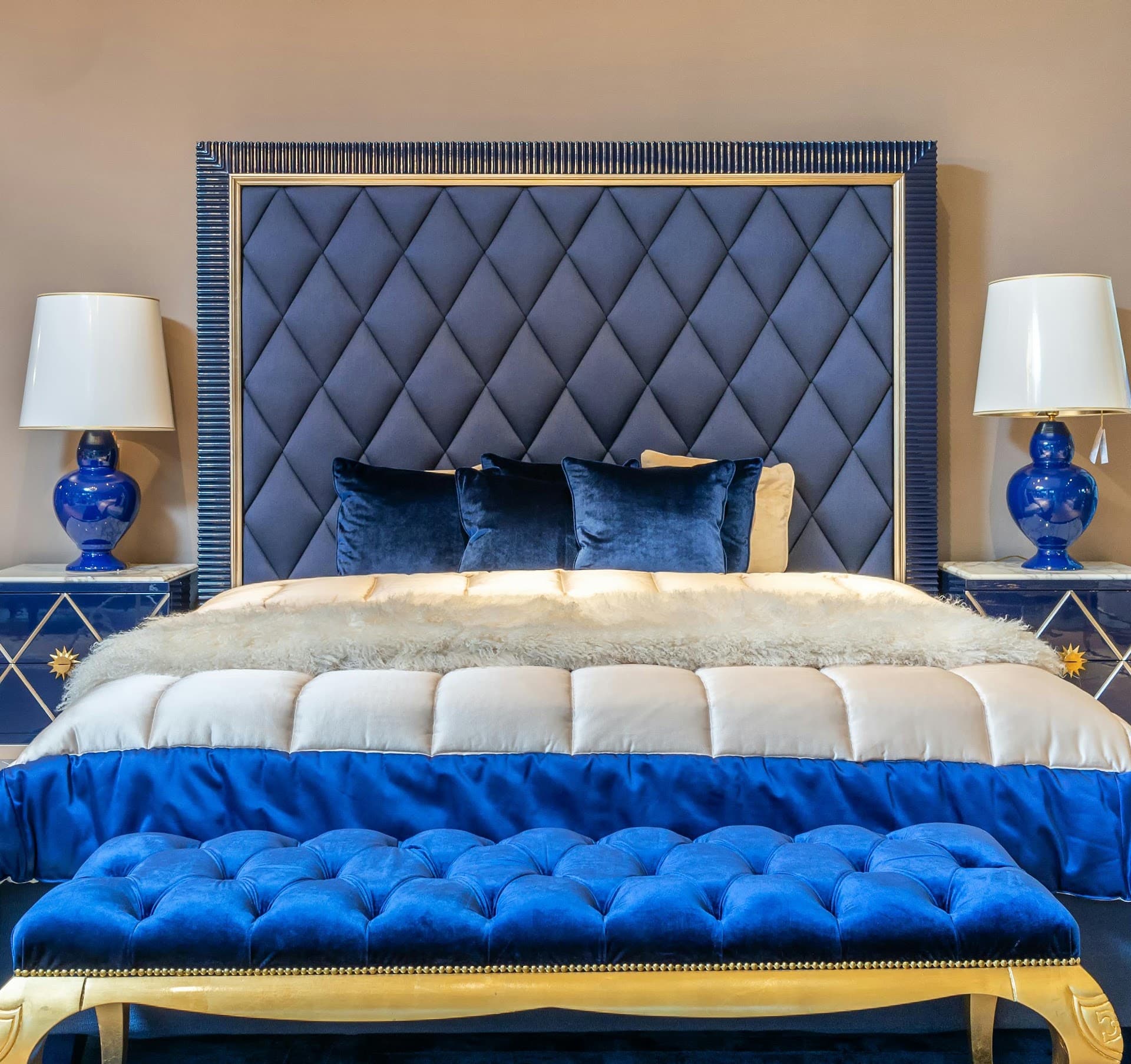 Made to measure diamond buttoned headboard by Crown Upholstery